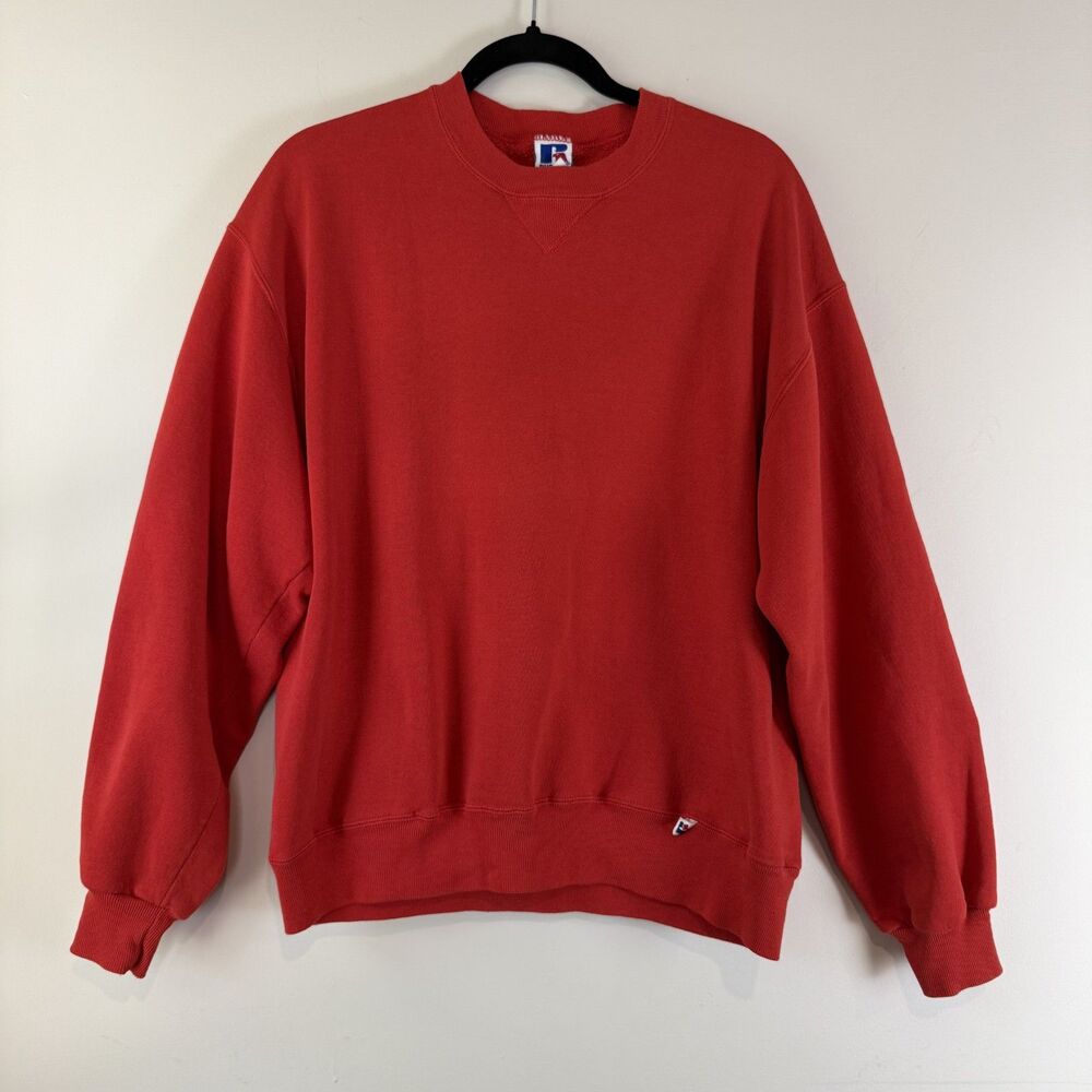 Vintage 90s Russell Athletic Plain Red Crewneck Pullover Sweatshirt, Made USA